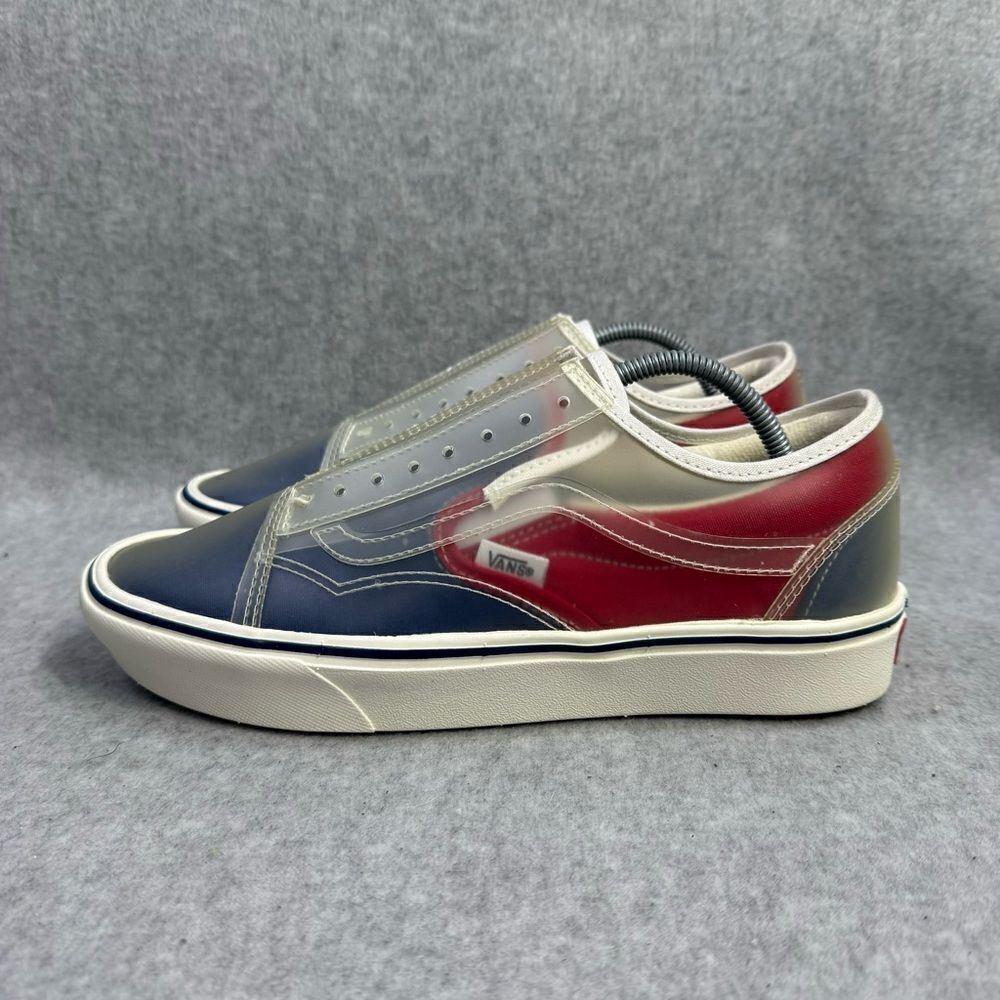 Vans Womens Shoes Size 8.5 Rare ComfyCush Slip On Skool Blue Red Canvas Sneakers
